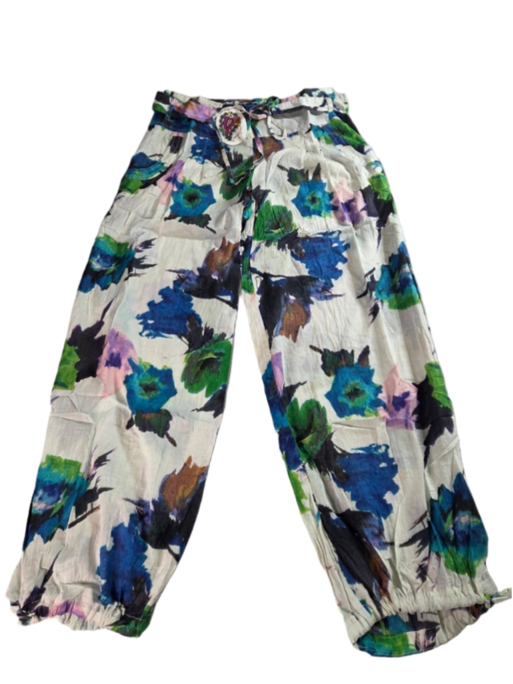 Fashion Magazine White Floral Wide-Leg Pull-On Pants size small